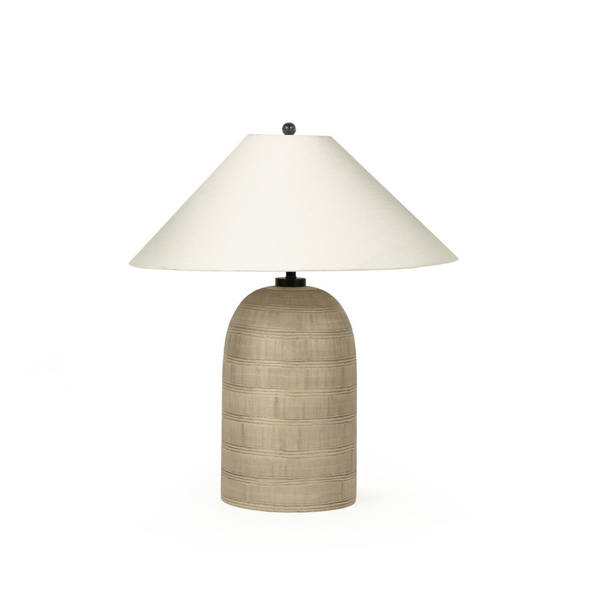 etched silver table lamp with linen shade